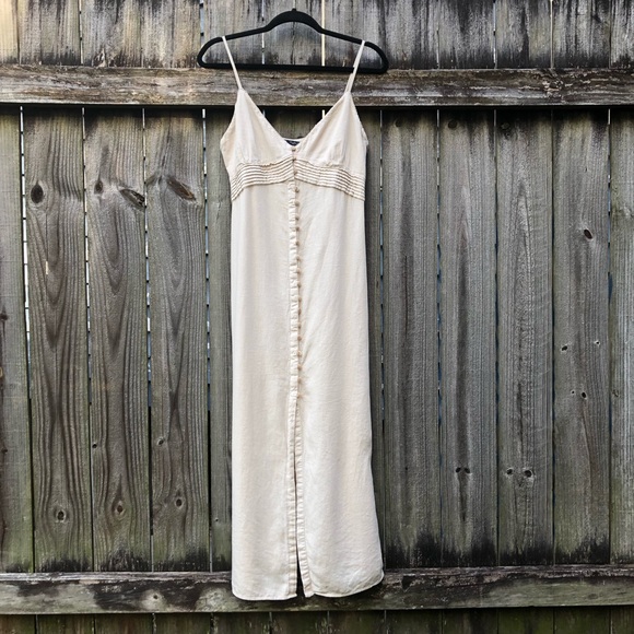 Zara Dresses & Skirts - Zara Linen Blend Pintuck Button Front Maxi Dress Size L Raw Linen Oatmeal